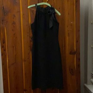 sleeveless black dress w/satin neck tie
